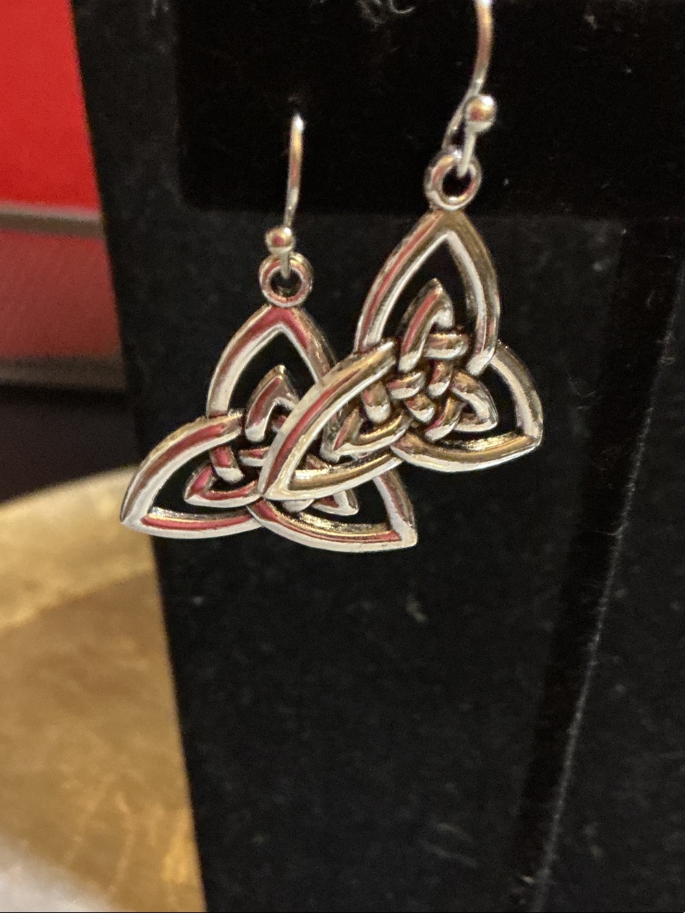 Celtic Trinity Knot Drop Earrings in Silver Tone